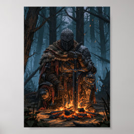Mörk Fantasy Riddare Vilande Vid En Läggereld Poster