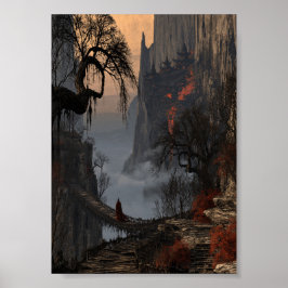 Mörk Fantasy Röd kappa Resenär korsar kanjon Br Poster