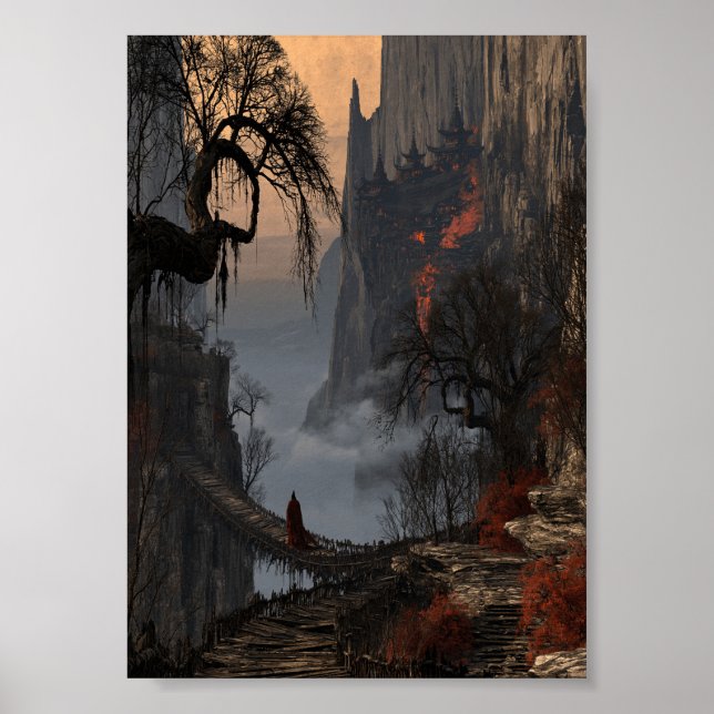 Mörk Fantasy Röd kappa Resenär korsar kanjon Br Poster (Framsidan)