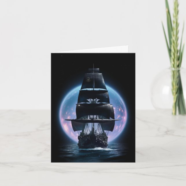 Mörk Fantasy Sailing Frakt Bon Voyage Card Helgkort (Framsida)