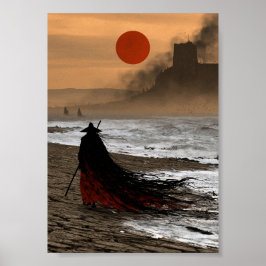 Mörk Fantasy Samuraj Resenär på en Öde Strand Poster