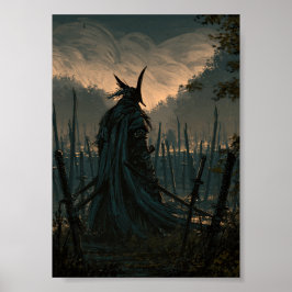 Mörk Fantasy Samurajkrigare i en Svärdkyrkogård Poster