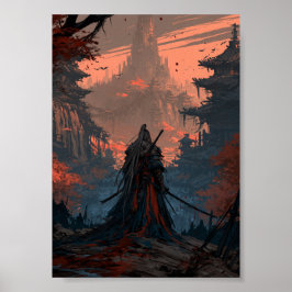 Mörk Fantasy Samurajresenär som möter en avlägsen Poster
