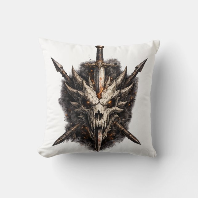 Mörk Fantasy Skalle Svärd Krigare Emblem Kudde (Framsida)
