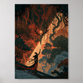 Mörk Fantasy Skogshäxa med Dov Hjortskalle Poster