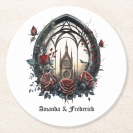 Mörk Fantasy Slott Fönster Gotisk Bröllop Underlägg Papper Rund