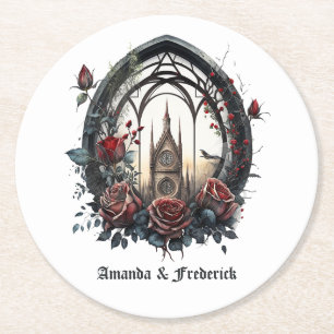 Mörk Fantasy Slott Fönster Gotisk Bröllop Underlägg Papper Rund