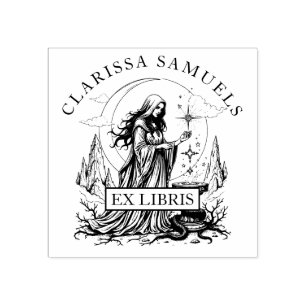 Mörk Fantasy Sorceress Ex Libris Bibliotek Bok Stämpel