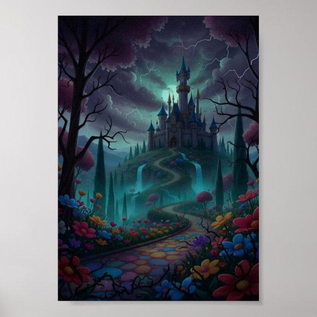 Mörk Fantasy Spök Slott Gotisk Regnbåge Affisch (Framsidan)