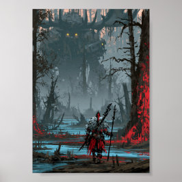 Mörk Fantasy Sump Krigare Mot En Jätte Odjur Poster