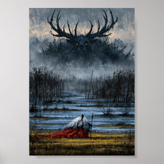 Mörk Fantasy Sump Krigare Mot Gigantisk Behornad  Poster