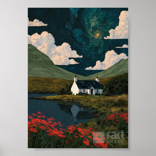 Mörk Fantasy Surreal Stuga Under  Poster (Framsidan)
