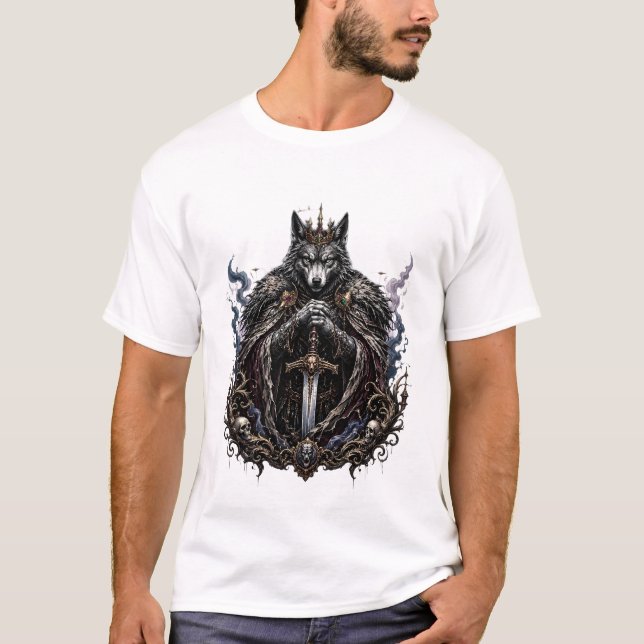 Mörk Fantasy Vargkung Gotisk Grafik T Shirt (Framsida)