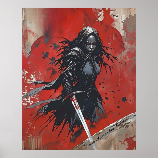 Mörk Fantasy Warrior Poster - Gothic Female Knight (Framsidan)
