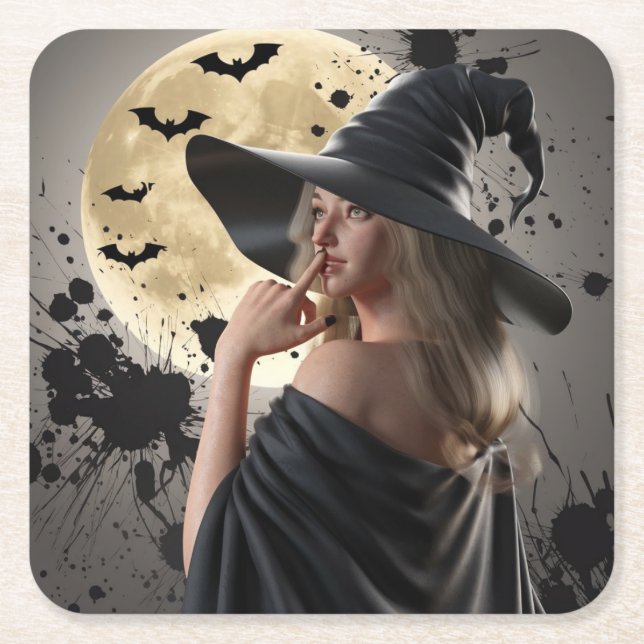 Mörk Fantasy Witch Underlägg Papper Kvadrat (Framsidan)