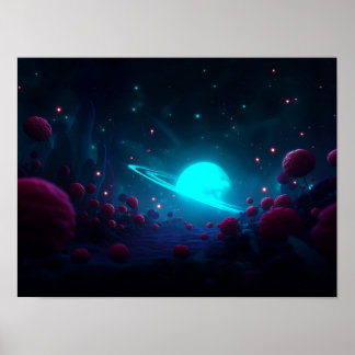 Mörk Fantasydal med lysande grön himmel och Rui Poster