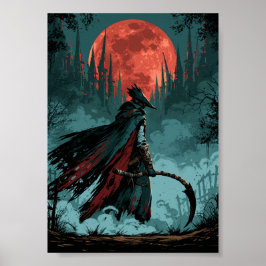 Mörk Fantasyjägare med Lie och Röd Måne Poster