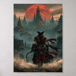 Mörk Fantasyjägare med Lie och Röd Måne Poster