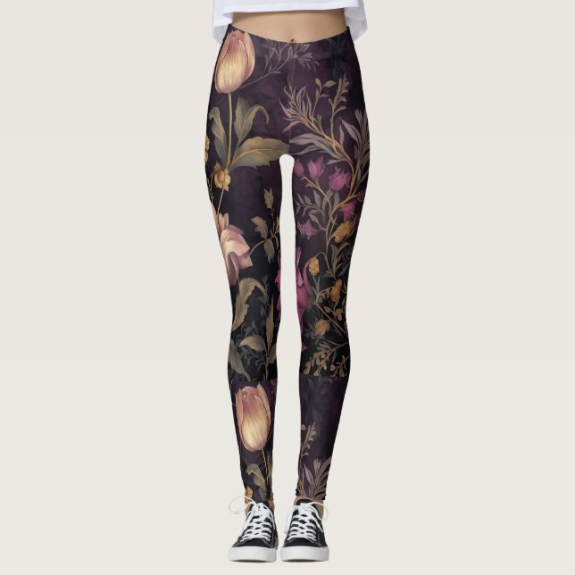 mörk färgad Blommor mönster design Leggings (Framsida)