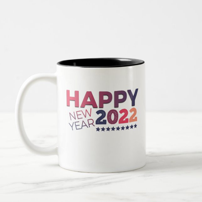Mörk Färgfull 3d grungy 2022 gott nytt år. Två-Tonad Mugg (Vänster)