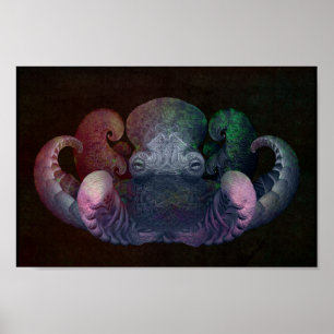 Mörk Färgfylld fractal Curly Octopus Composite Art Poster