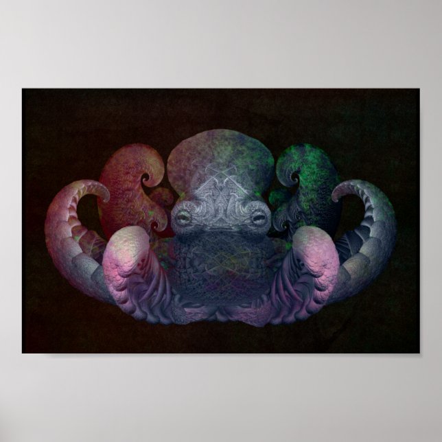 Mörk Färgfylld fractal Curly Octopus Composite Art Poster (Framsidan)