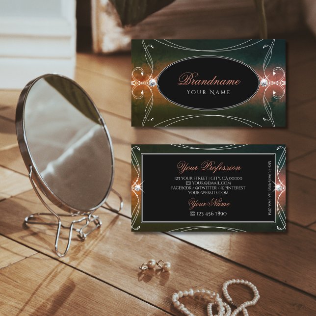 Mörk Färgfyllda orange mousserande diamanter Ornam Visitkort (Skapare uppladdad)