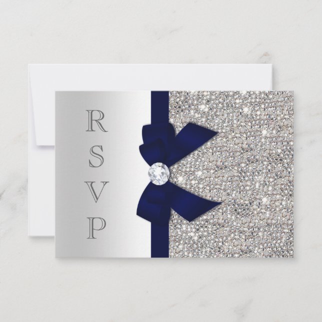 Mörk Faux Bow Silver Sequins Diamond OSA (Framsida)