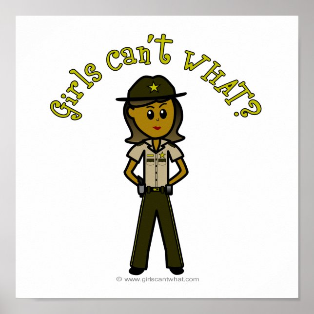 Mörk Female sheriff i Brown Uniform Poster (Framsidan)