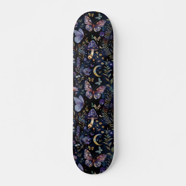 Mörk Fjäril Botanisk Celestial Skateboard (Framsida)