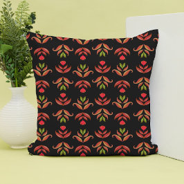 Mörk Folk Art Blommigt Skriv ut Mysigt Rustic Blac Kudde