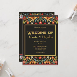 Mörk folkkons bröllopsinbjudan, guld-skript inbjudningar