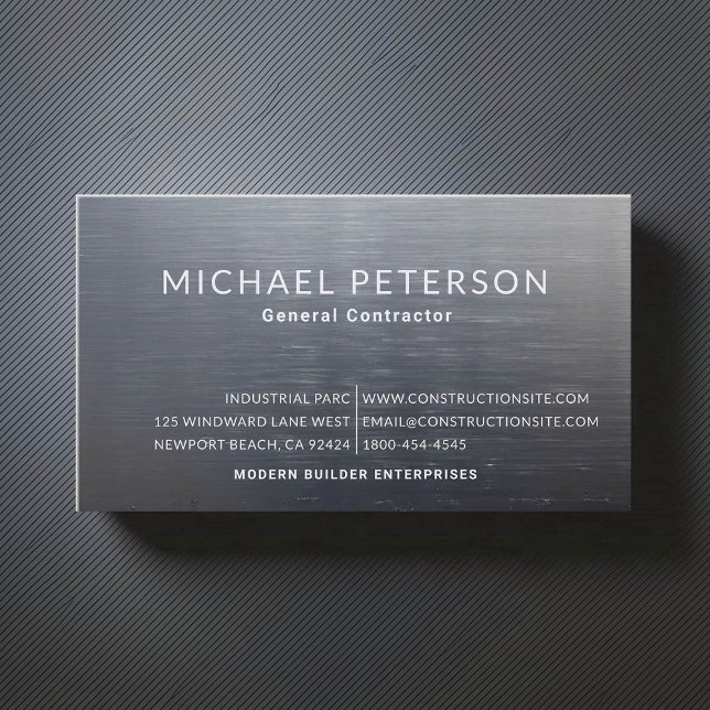 Mörk för Brushed Steel Builder Developer Brushed S Visitkort (construction company builder remodeling business card brushed dark steel simple minimalist modern)