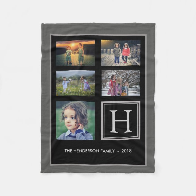 Mörk för collage för familjmonogramfoto - grått fleecefilt (Framsidan)