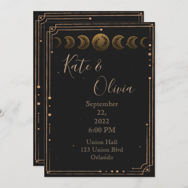 Mörk för faser i guld Måne och inbjudan till Moody (Fram/baksida)