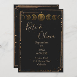 Mörk för faser i guld Måne och inbjudan till Moody