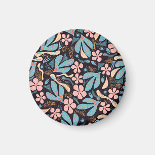 Mörk för korallblått Blommigt Magnet