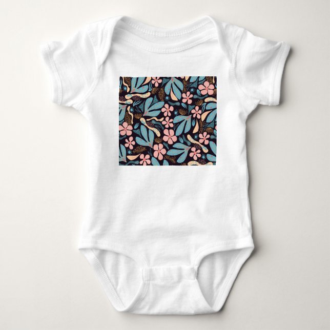 Mörk för korallblått Blommigt T Shirt (Framsida)