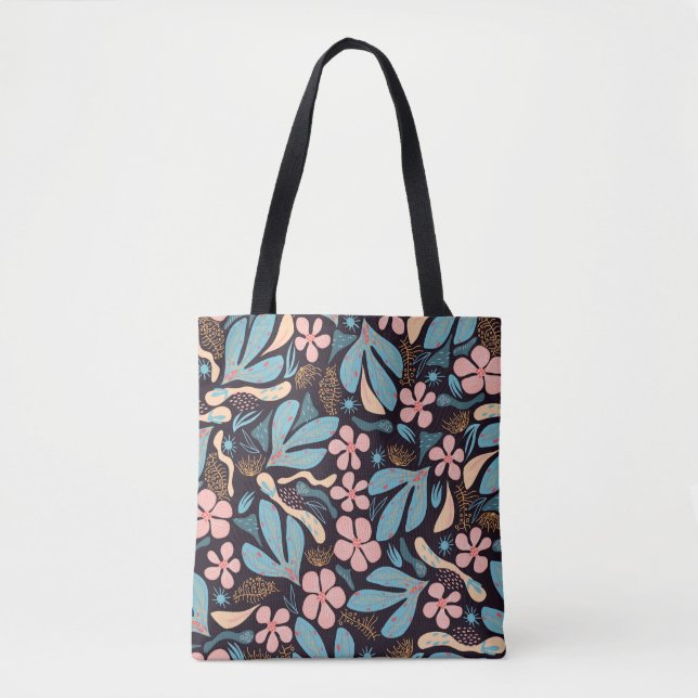 Mörk för korallblått Blommigt Tygkasse (Framsida)