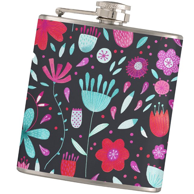 Mörk för modern Blommigt vattenfärg Fickplunta (Dark watercolor floral modern watercolor hip flask)