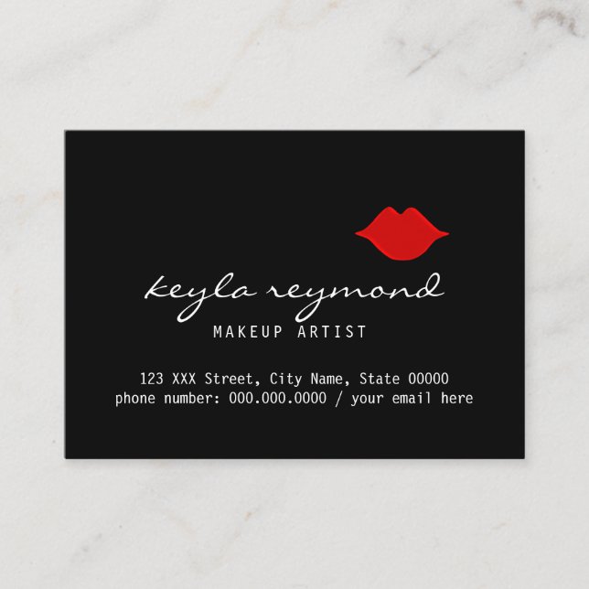 mörk för sminkad konstnär röd läppar visitkort (Framsida)