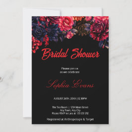 Mörk för svart och röd gotin-Blommigt, Möhippa Inbjudningar