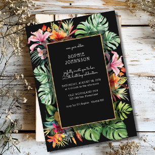 Mörk för tropisk blomma och löv inbjudningar