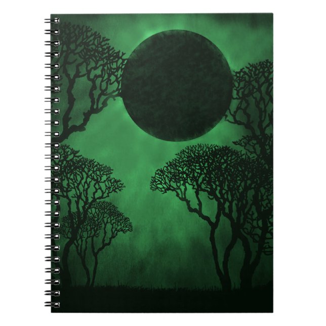Mörk Forest Eclipse Notebook, Grönt Anteckningsbok Med Spiral (Framsidan)