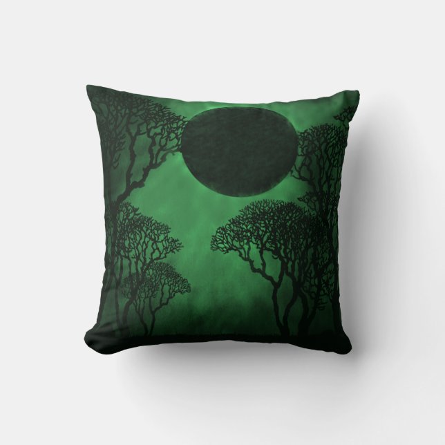 Mörk Forest Eclipse Pillow, Grönt Kudde (Framsida)