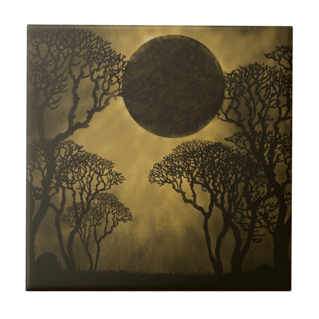 Mörk Forest Eclipse Tile, Guld Kakelplatta (Framsidan)