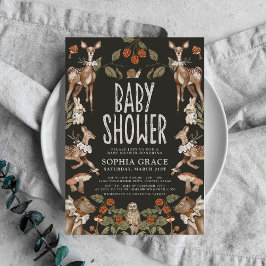 Mörk Forest Elegant Woodland Animals Baby Shower Inbjudningar