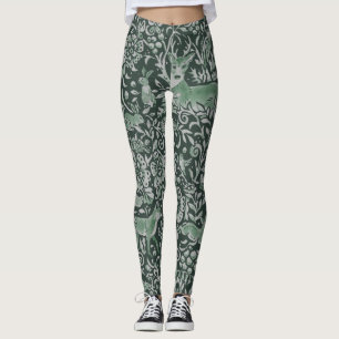 Mörk Forest Grönt Animal Fox Rabbit Uggla Fantasy Leggings