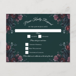 Mörk Forest Grönt Elegant bröllop Maroon Mauve Helg Vykort