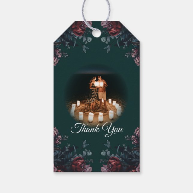 Mörk Forest Grönt Elegant bröllop Maroon Mauve Presentetikett (Framsidan)